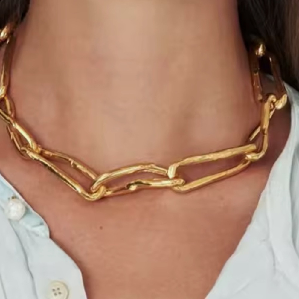 NEW Brut Twisted Molten Link Necklace 14k Gold Plate Crumpled Metal AU05